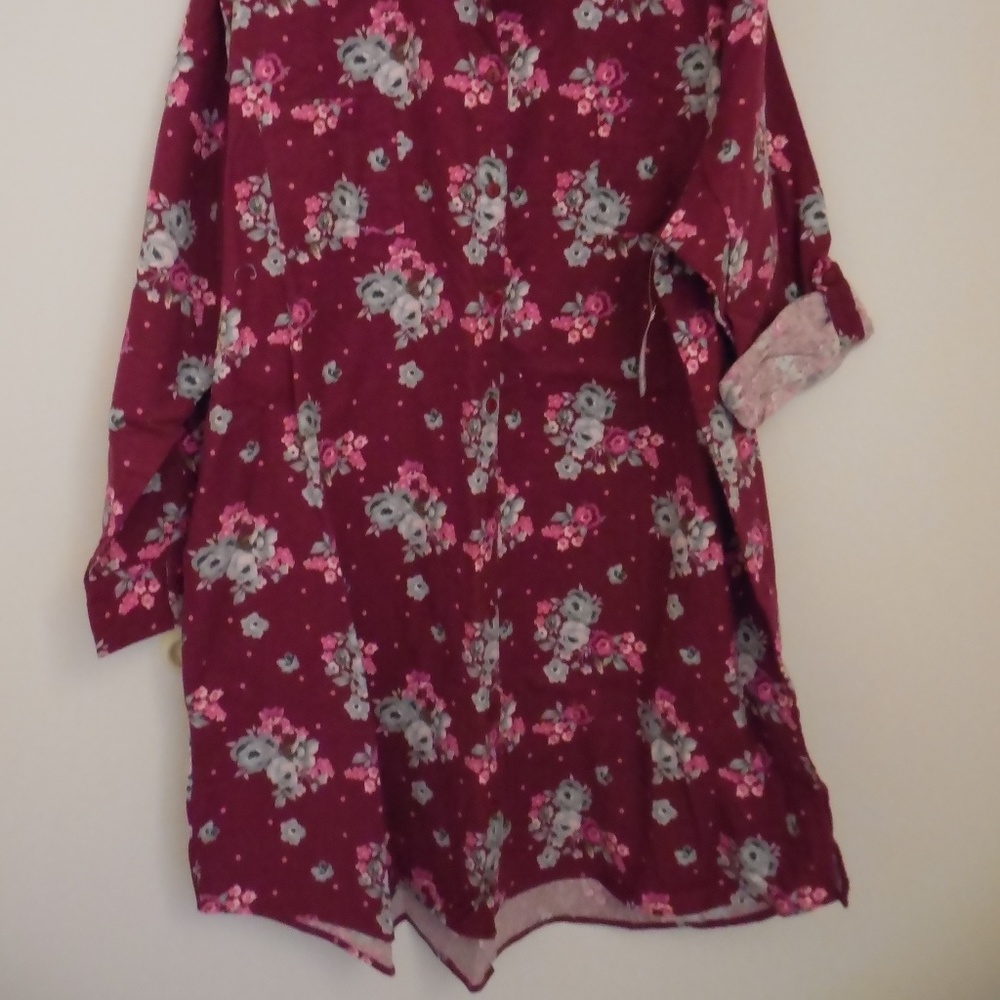 NEW WOMENS BURGUNDY FLORAL FLANNEL PAJAMA GOWN 3X - Picture 2 of 6